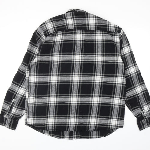 Primark Mens Black Plaid Cotton Button-Up Size 2XL Collared Button