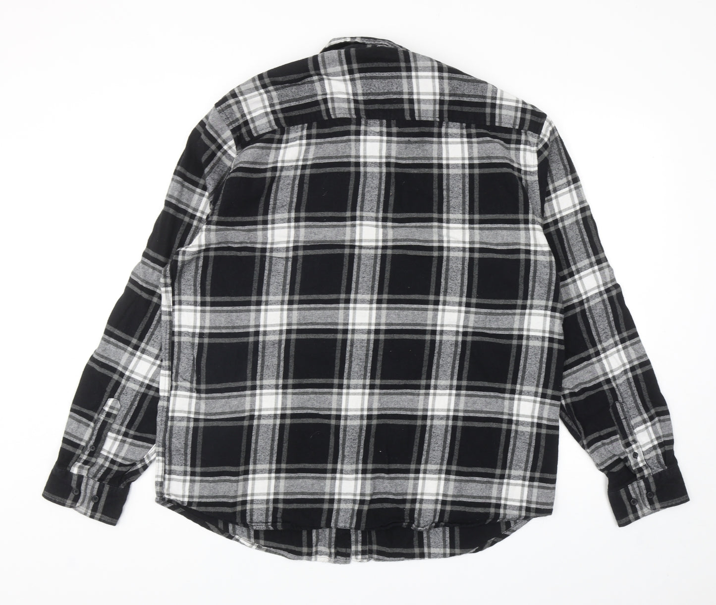 Primark Mens Black Plaid Cotton Button-Up Size 2XL Collared Button