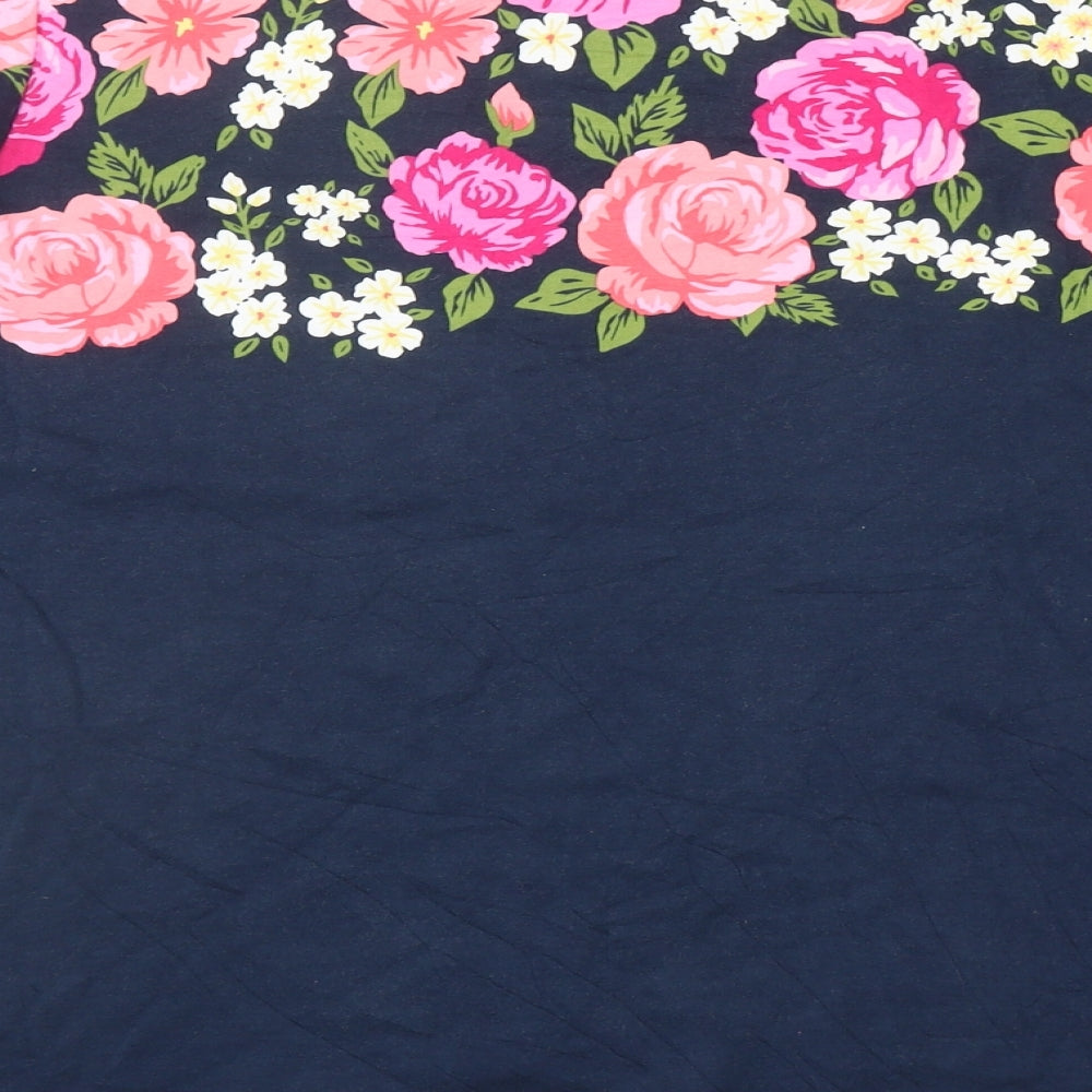 Quaker Factory Womens Blue Cotton Basic T-Shirt Size XL Boat Neck - Flowers