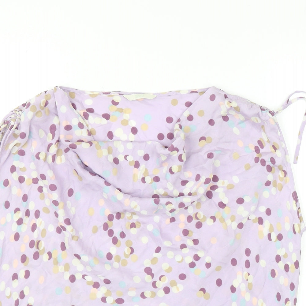 Marks and Spencer Womens Purple Polka Dot Silk Basic Blouse Size 22 Cowl Neck - Ruched