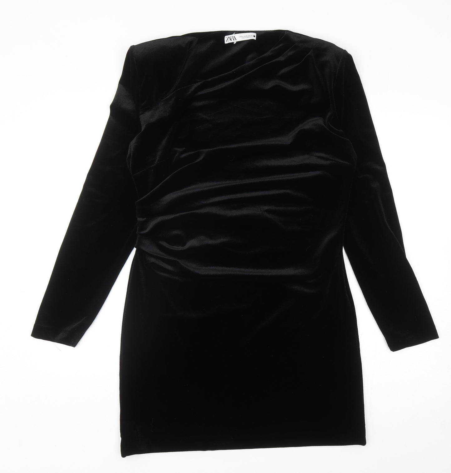 Zara Womens Black Polyester Sheath Size XL Square Neck Zip - Shoulder Pads