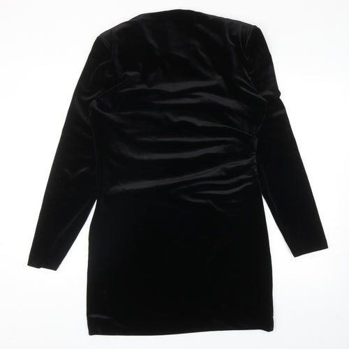 Zara Womens Black Polyester Sheath Size XL Square Neck Zip - Shoulder Pads