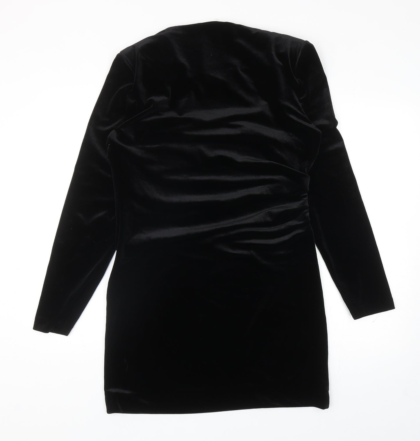 Zara Womens Black Polyester Sheath Size XL Square Neck Zip - Shoulder Pads