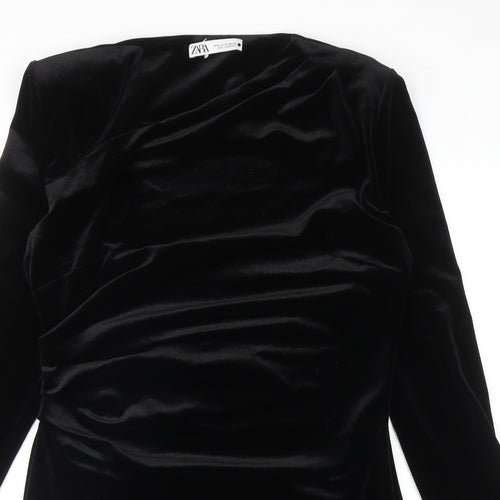 Zara Womens Black Polyester Sheath Size XL Square Neck Zip - Shoulder Pads