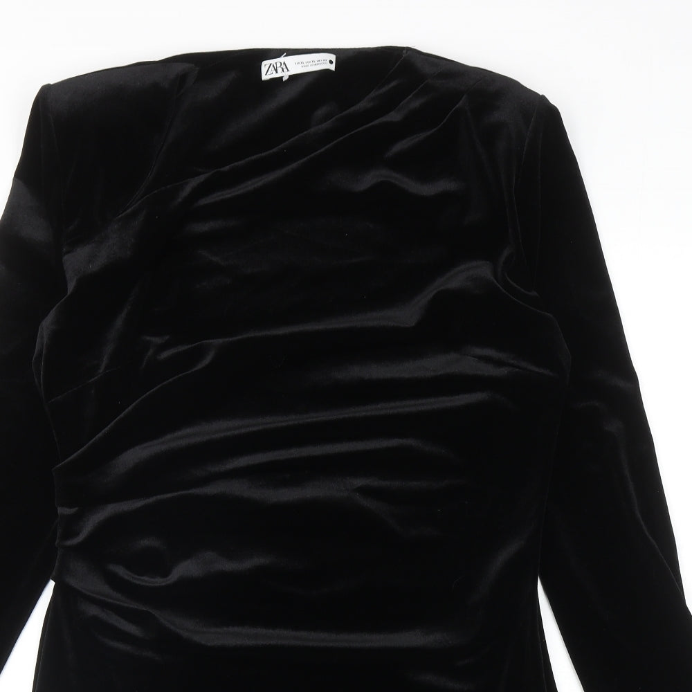Zara Womens Black Polyester Sheath Size XL Square Neck Zip - Shoulder Pads