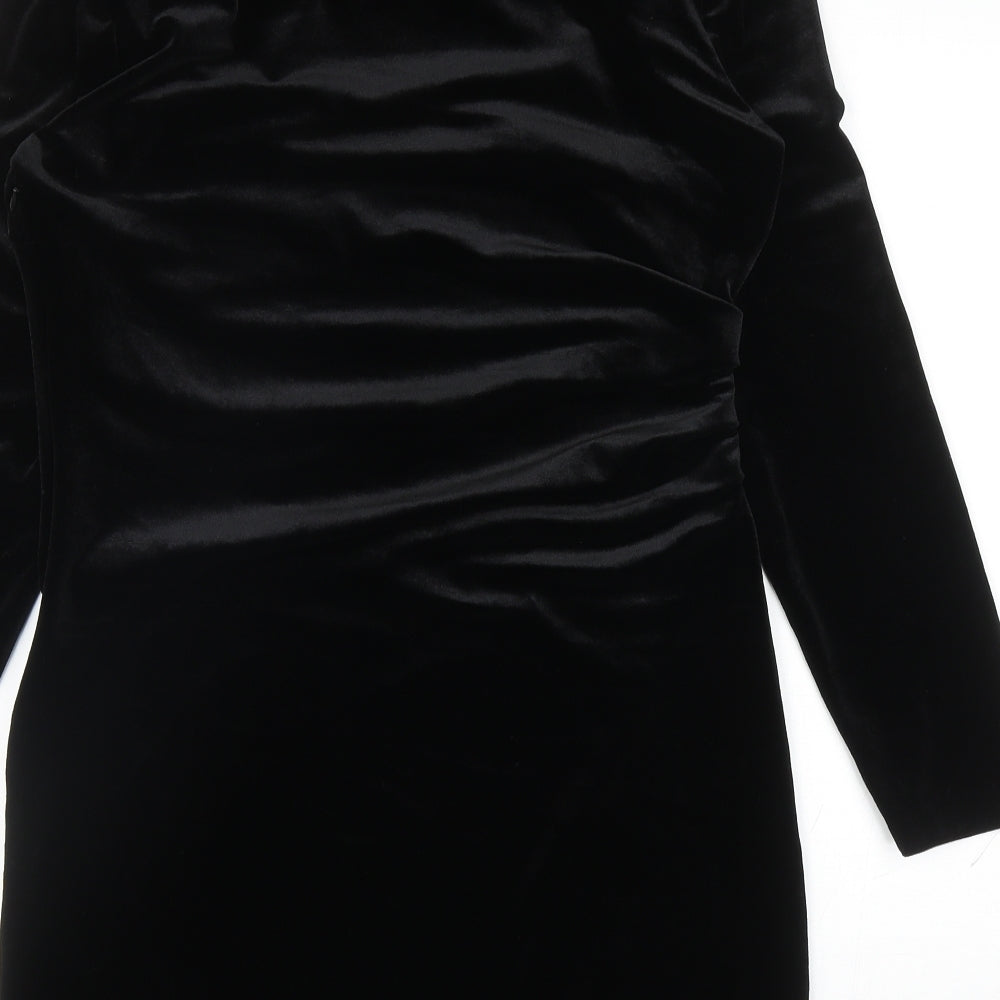 Zara Womens Black Polyester Sheath Size XL Square Neck Zip - Shoulder Pads