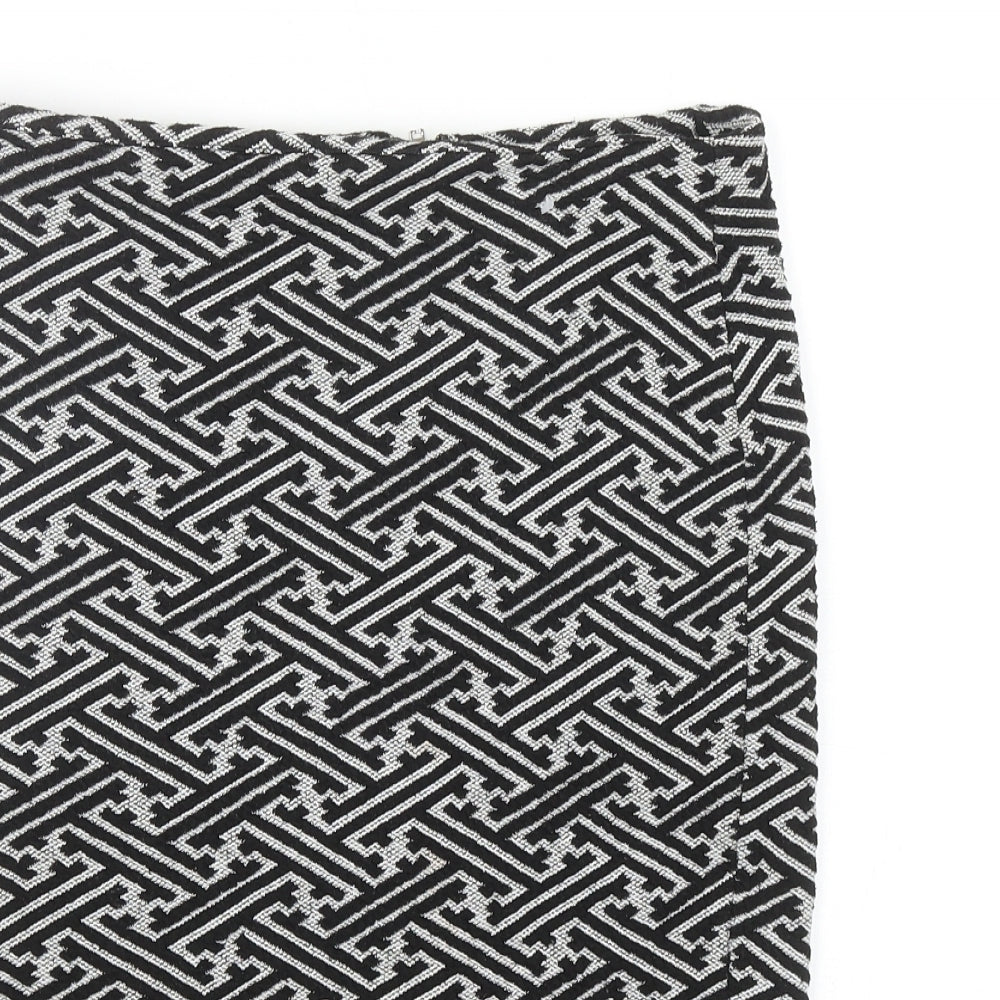 NEXT Womens Black Geometric Polyester Straight & Pencil Skirt Size 12 Zip