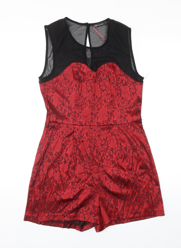 Internacionale Womens Red Floral Cotton Playsuit One-Piece Size 12 L3 in Zip