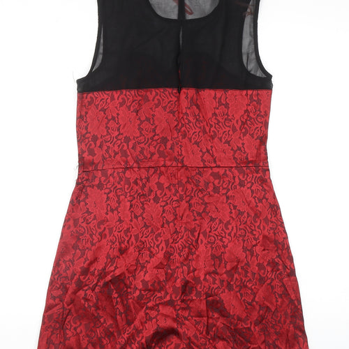 Internacionale Womens Red Floral Cotton Playsuit One-Piece Size 12 L3 in Zip