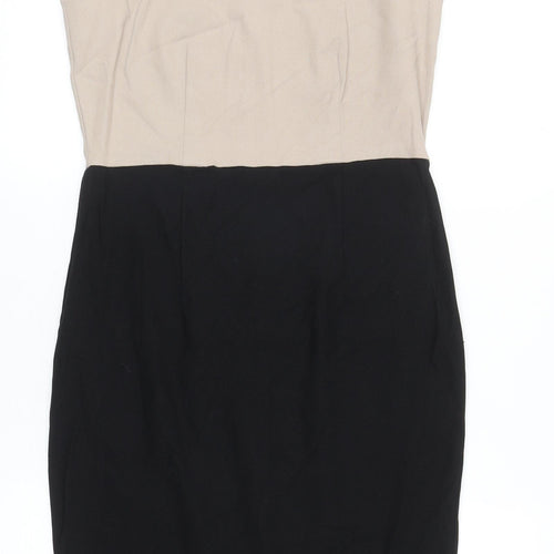 Dorothy Perkins Womens Black Colourblock Polyester Pencil Dress Size 10 Mock Neck Zip - Slit
