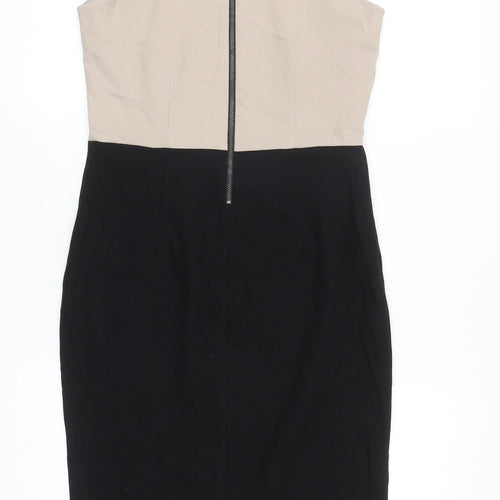 Dorothy Perkins Womens Black Colourblock Polyester Pencil Dress Size 10 Mock Neck Zip - Slit