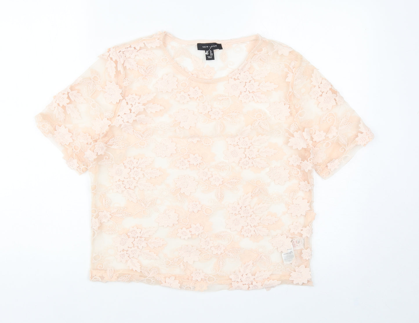 New Look Womens Orange Floral Polyester Basic Blouse Size 14 Round Neck