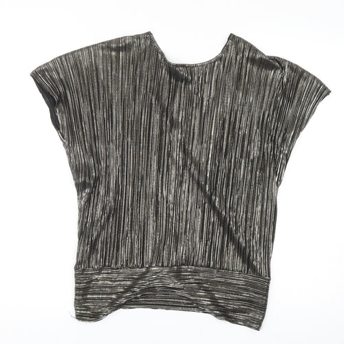 Preworn Womens Silver Polyester Basic Blouse Size 6 V-Neck - Twist Detail