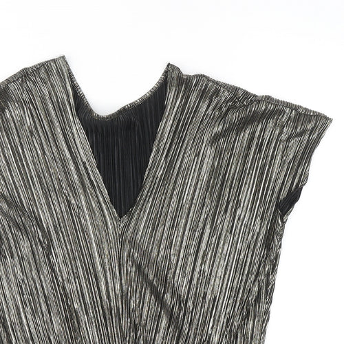 Preworn Womens Silver Polyester Basic Blouse Size 6 V-Neck - Twist Detail