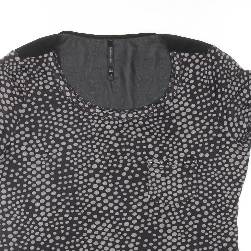 Karen Millen Womens Grey Polka Dot Polyester Basic T-Shirt Size 12 Scoop Neck