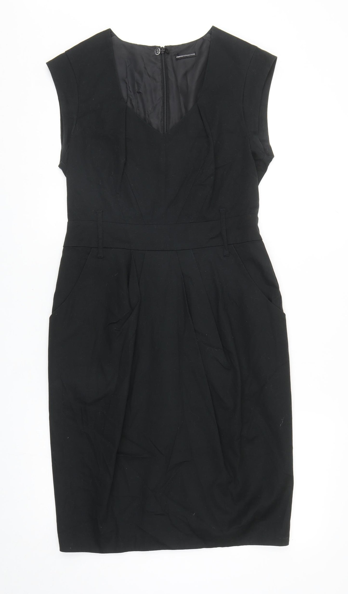Jasper Conran Womens Black Cotton Shift Size 12 V-Neck Zip