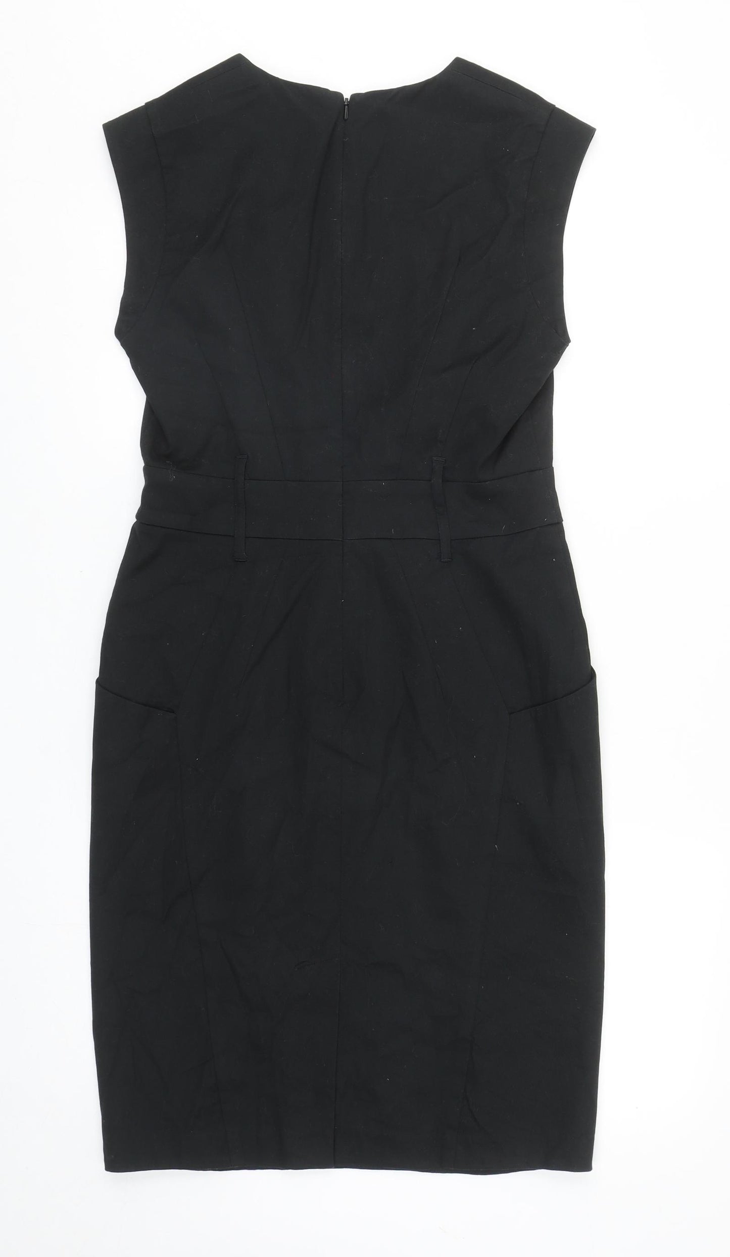 Jasper Conran Womens Black Cotton Shift Size 12 V-Neck Zip