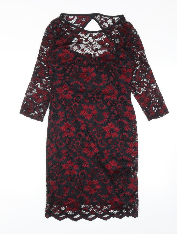Atmosphere Womens Black Floral Nylon Bodycon Size 10 Boat Neck Pullover
