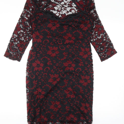 Atmosphere Womens Black Floral Nylon Bodycon Size 10 Boat Neck Pullover