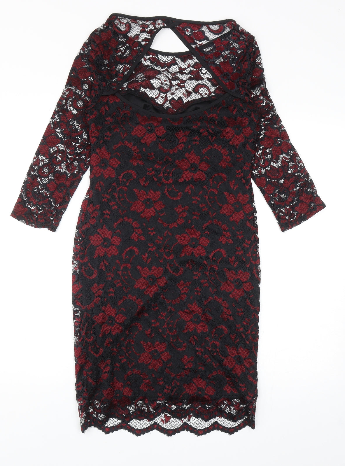 Atmosphere Womens Black Floral Nylon Bodycon Size 10 Boat Neck Pullover