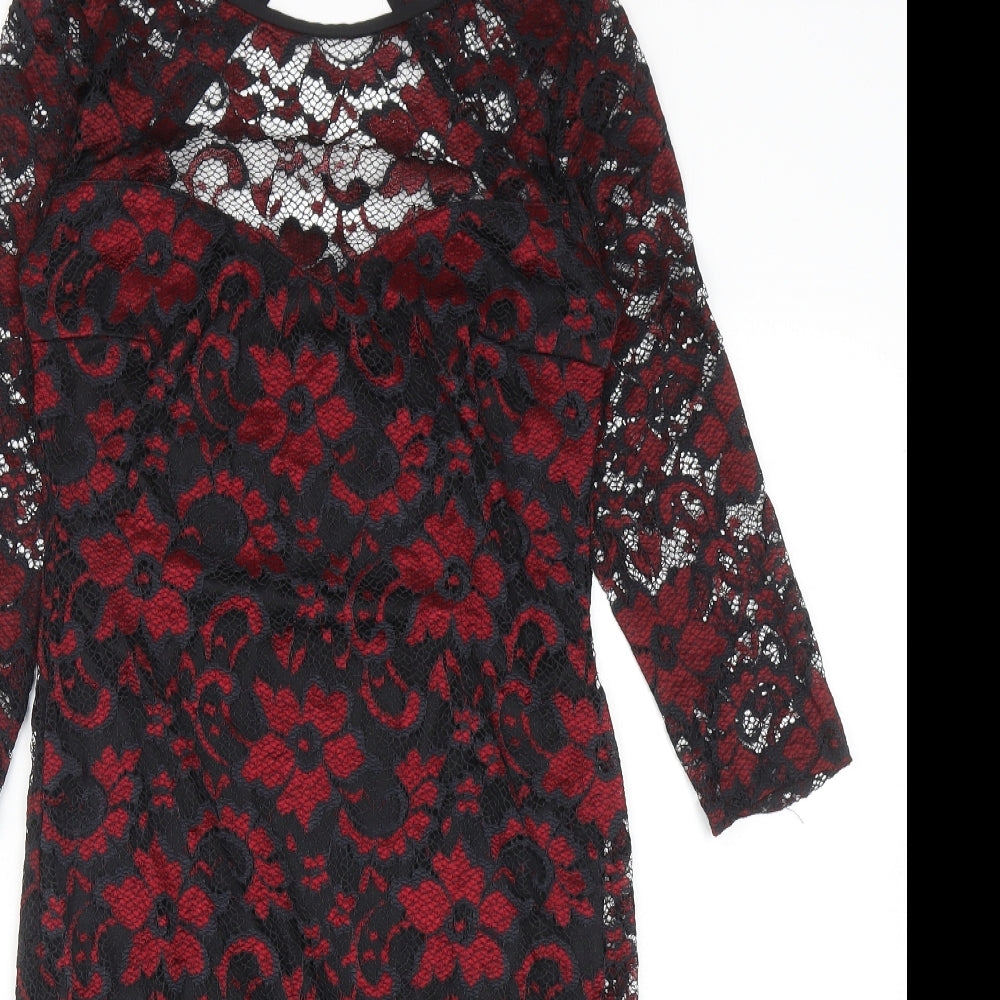 Atmosphere Womens Black Floral Nylon Bodycon Size 10 Boat Neck Pullover