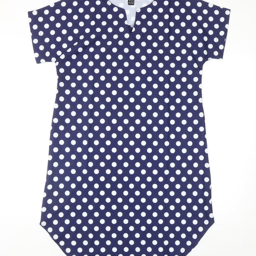 SheIn Womens Blue Polka Dot Polyester Sheath Size S V-Neck Pullover