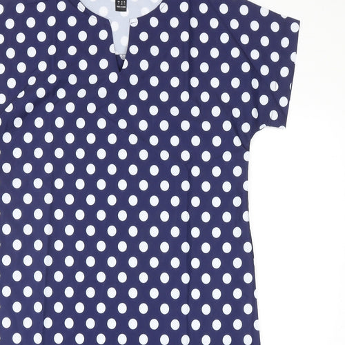 SheIn Womens Blue Polka Dot Polyester Sheath Size S V-Neck Pullover