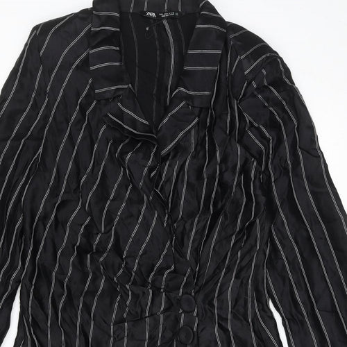 Zara Womens Black Striped Viscose Shirt Dress Size L Collared Button
