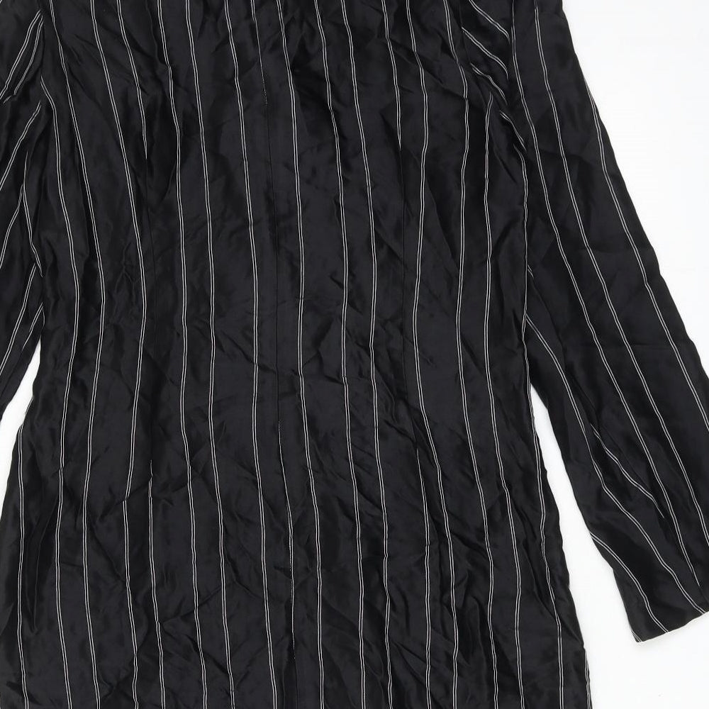 Zara Womens Black Striped Viscose Shirt Dress Size L Collared Button
