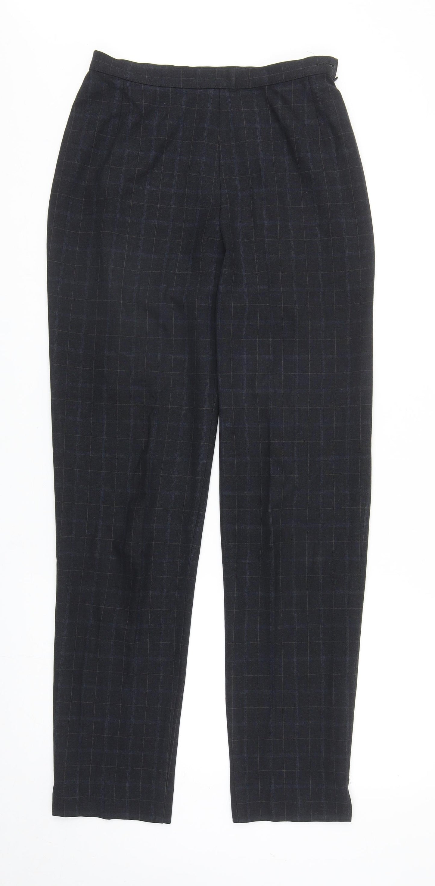 Marks and Spencer Womens Blue Plaid Polyester Carrot Trousers Size 10 L31.5 in Regular Zip