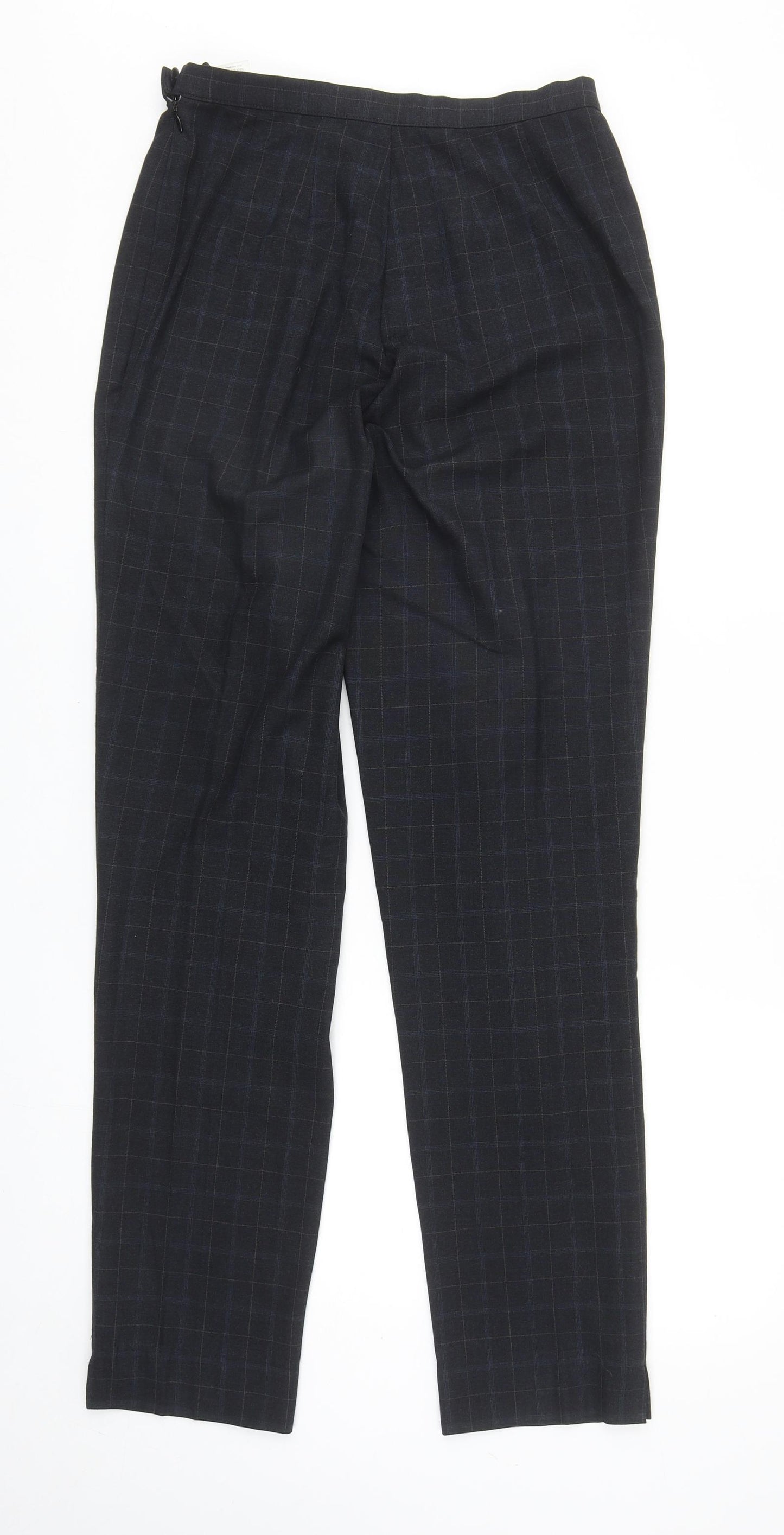 Marks and Spencer Womens Blue Plaid Polyester Carrot Trousers Size 10 L31.5 in Regular Zip