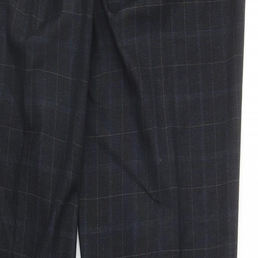 Marks and Spencer Womens Blue Plaid Polyester Carrot Trousers Size 10 L31.5 in Regular Zip