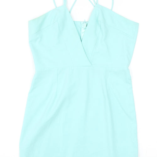 AQ/AQ Womens Blue Polyester Mini Size 10 V-Neck Zip