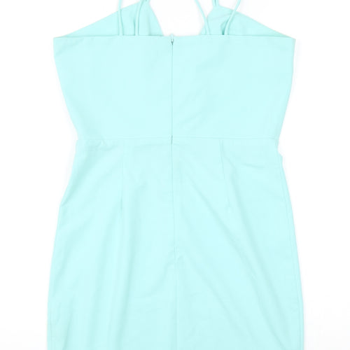 AQ/AQ Womens Blue Polyester Mini Size 10 V-Neck Zip
