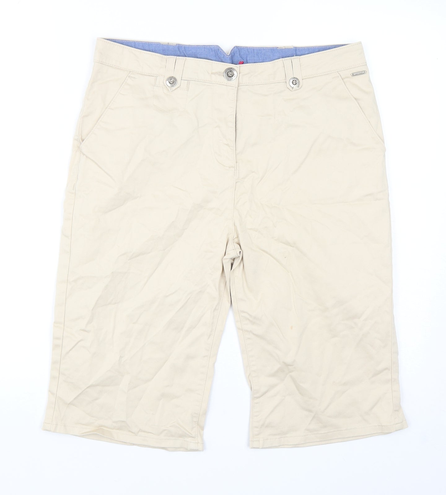 Per Una Womens Beige Cotton Chino Shorts Size 14 L12 in Regular Zip
