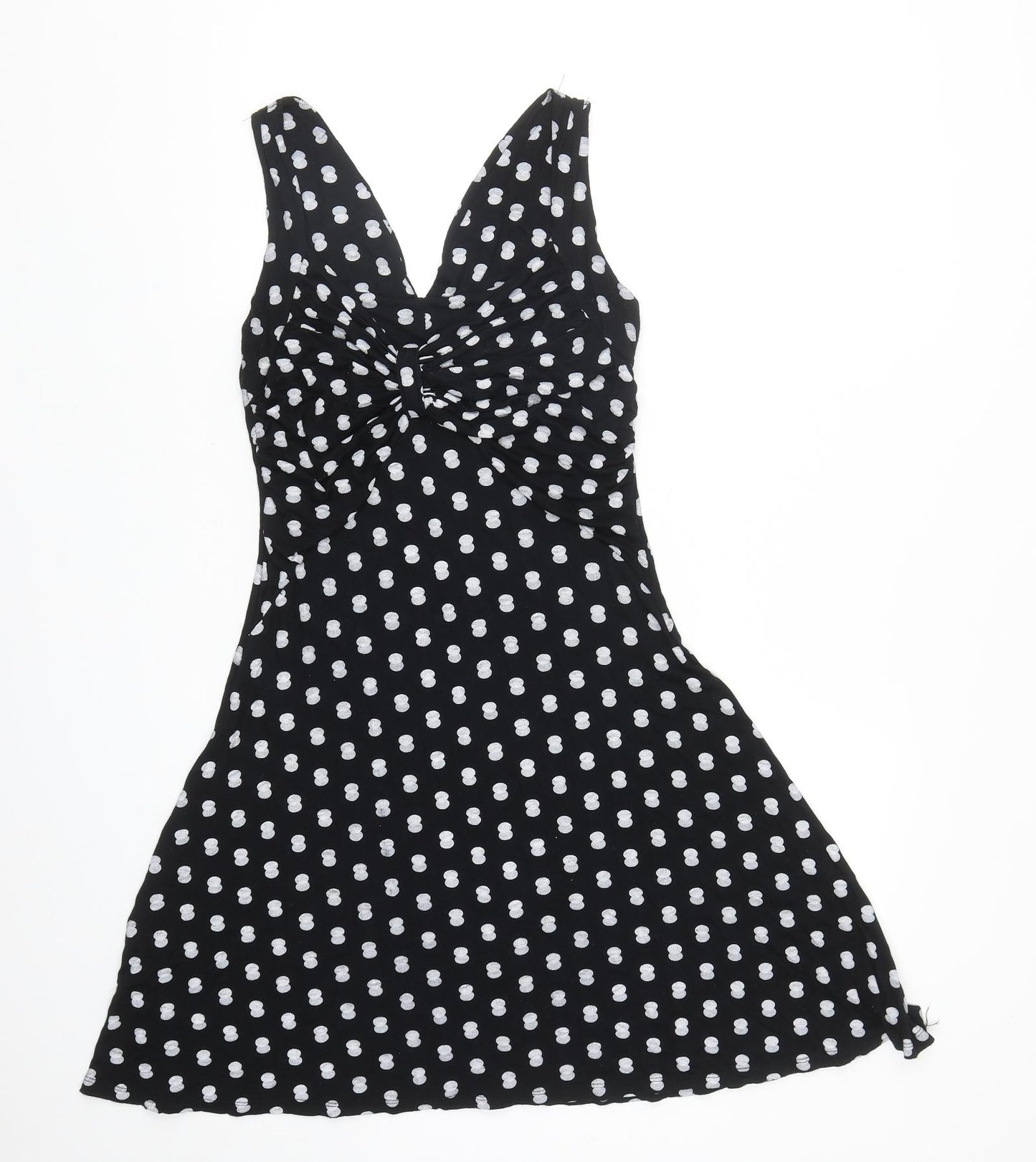 Preworn Womens Black Geometric Viscose Tank Dress Size XL V-Neck Pullover