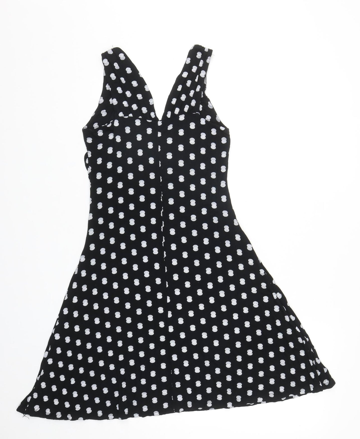 Preworn Womens Black Geometric Viscose Tank Dress Size XL V-Neck Pullover