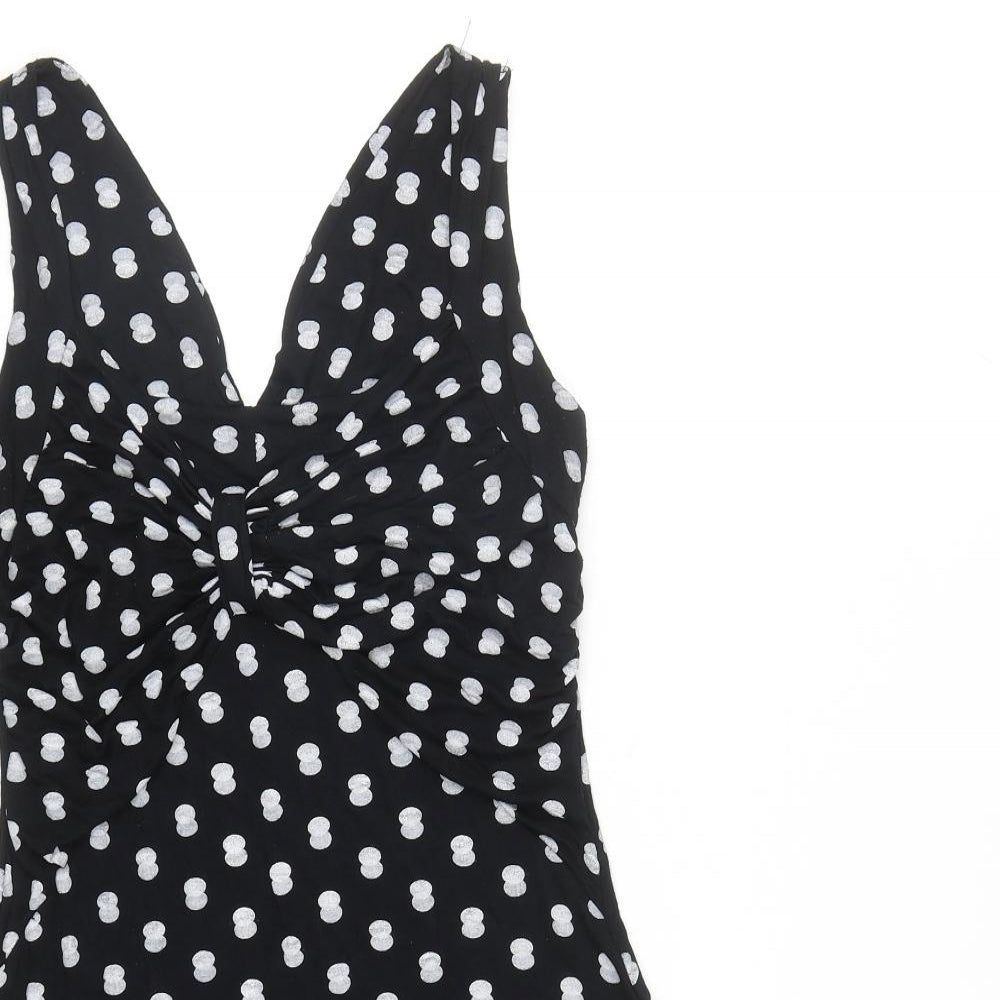 Preworn Womens Black Geometric Viscose Tank Dress Size XL V-Neck Pullover