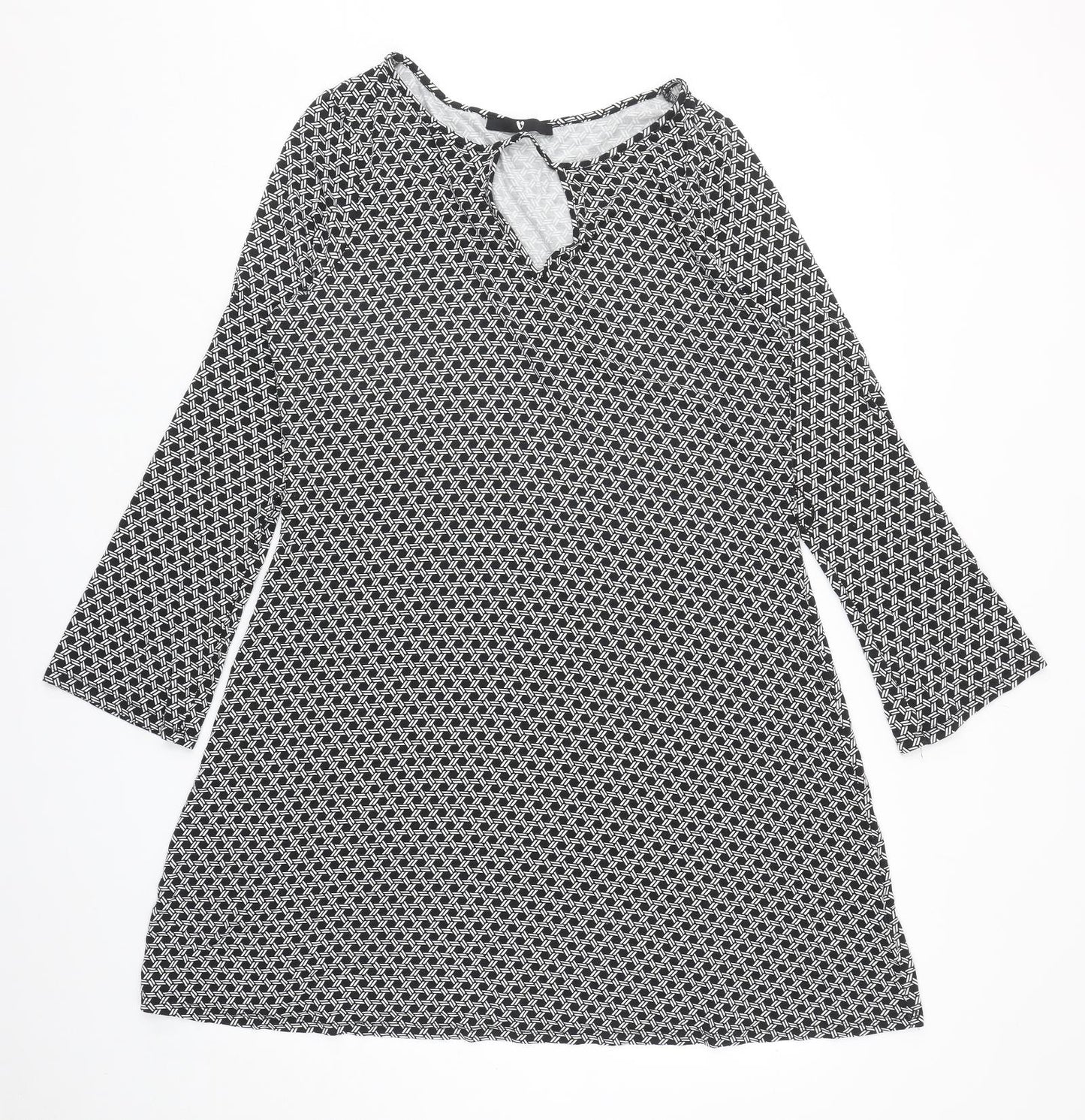 Very Womens Black Geometric Viscose A-Line Size 18 Boat Neck Pullover