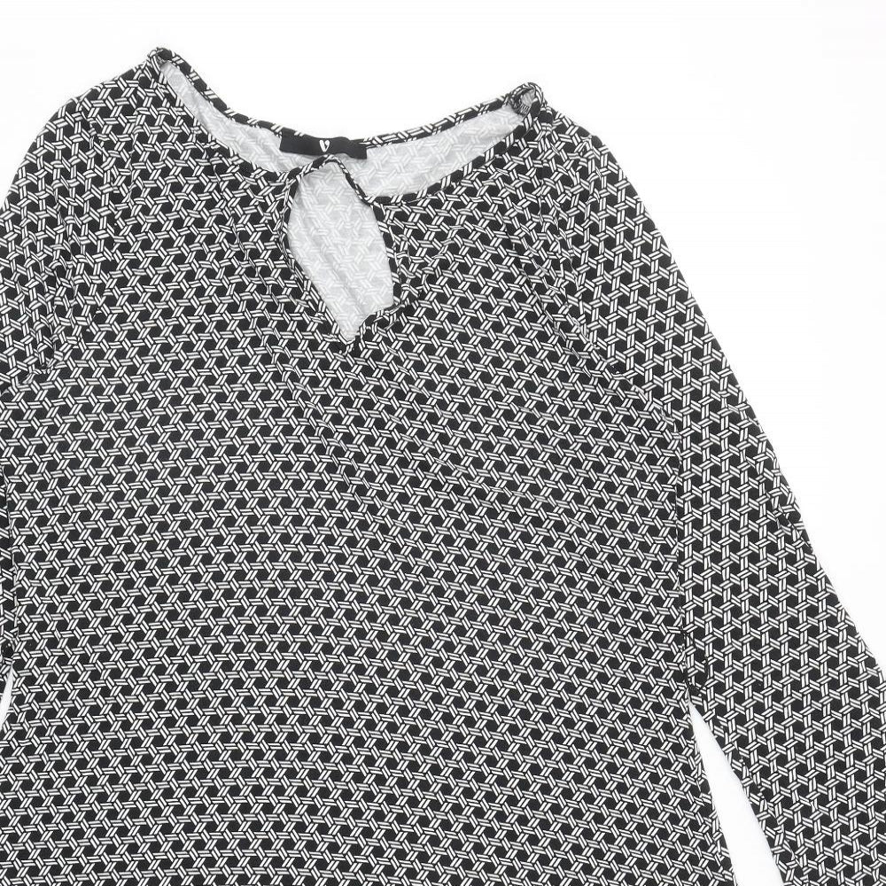 Very Womens Black Geometric Viscose A-Line Size 18 Boat Neck Pullover