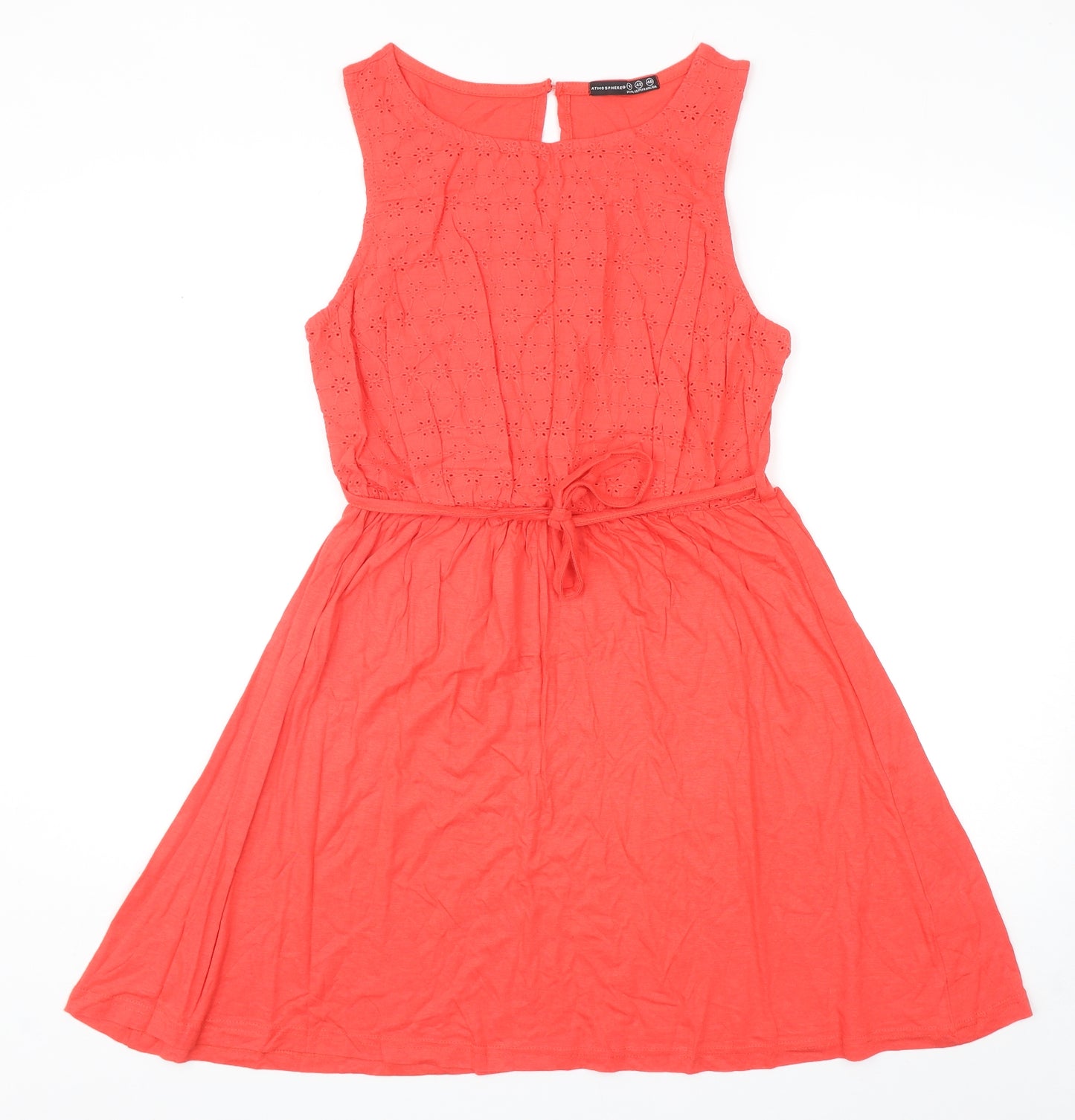 Atmosphere Womens Red Cotton Skater Dress Size 14 Boat Neck Button