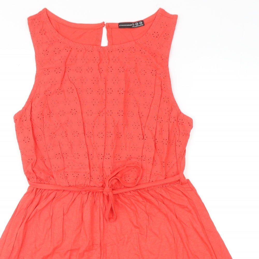 Atmosphere Womens Red Cotton Skater Dress Size 14 Boat Neck Button