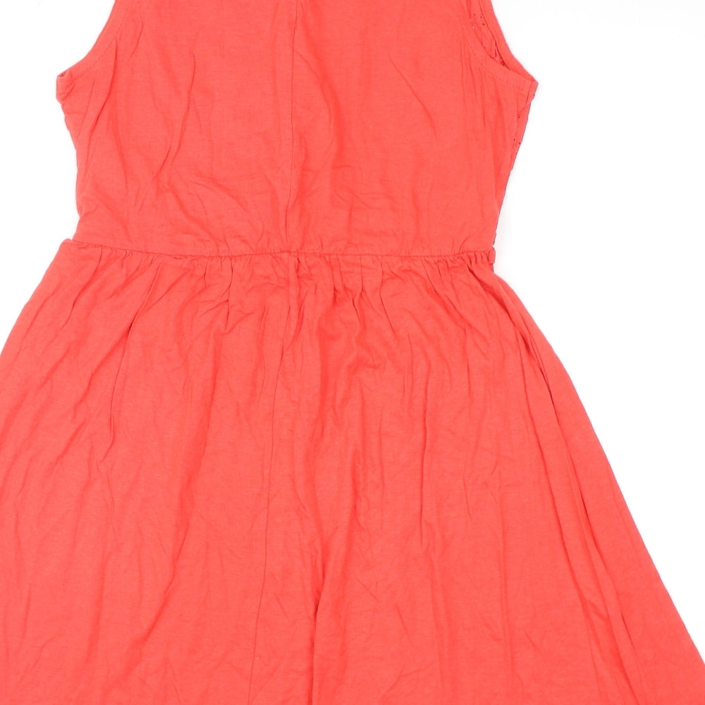 Atmosphere Womens Red Cotton Skater Dress Size 14 Boat Neck Button