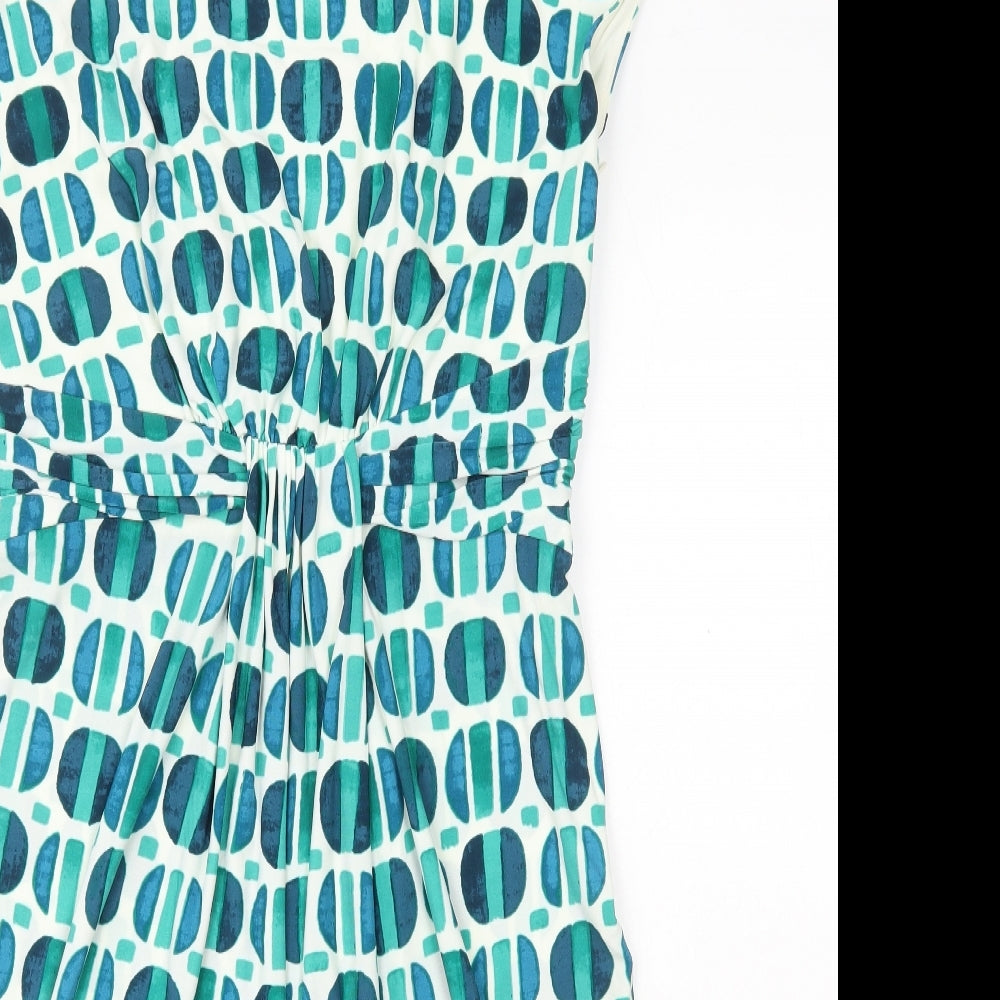 Linea Womens Green Geometric Polyester Bodycon Size 14 Boat Neck Zip