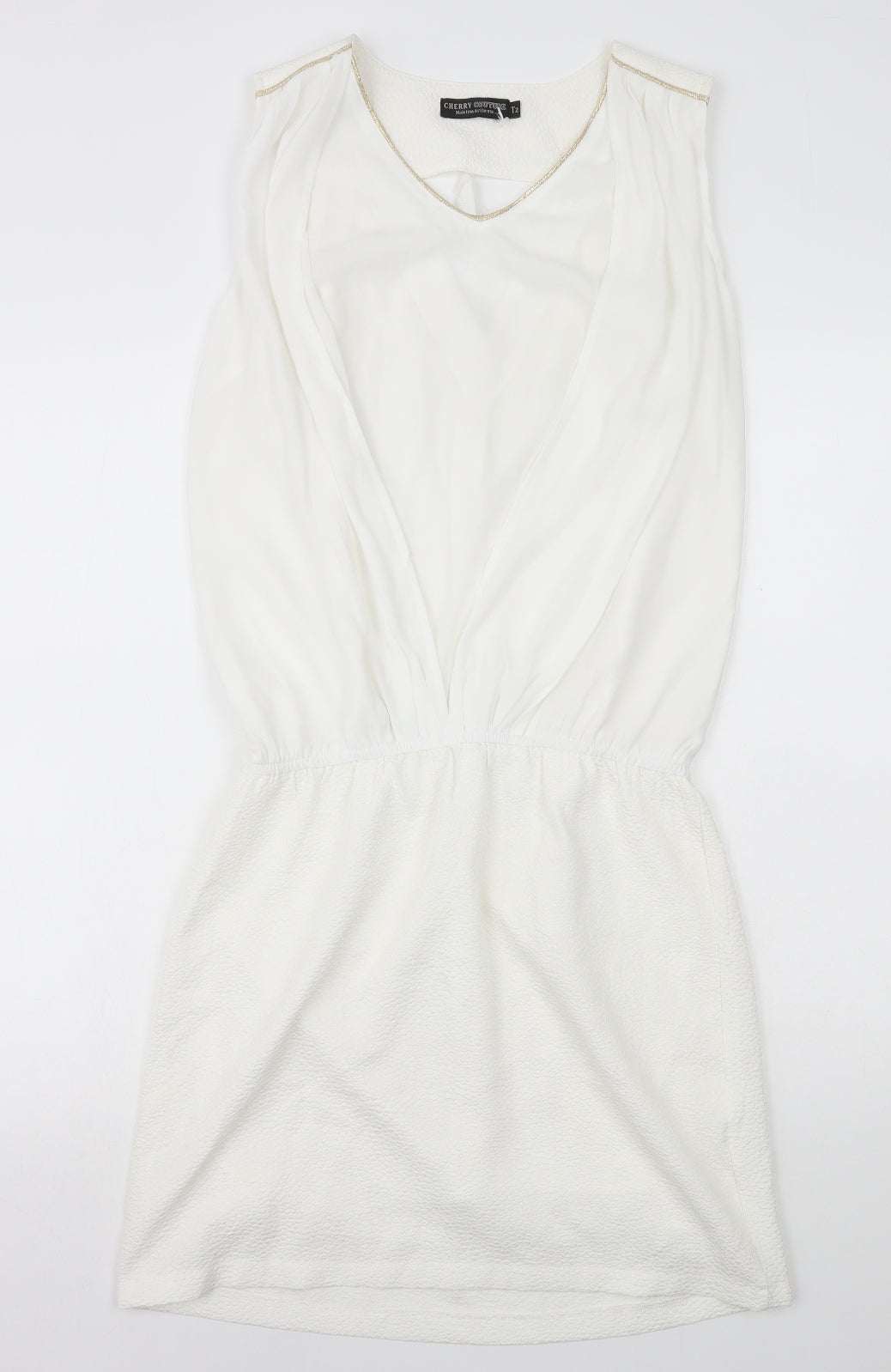 Cherry Couture Womens White Polyester A-Line Size 12 V-Neck Pullover