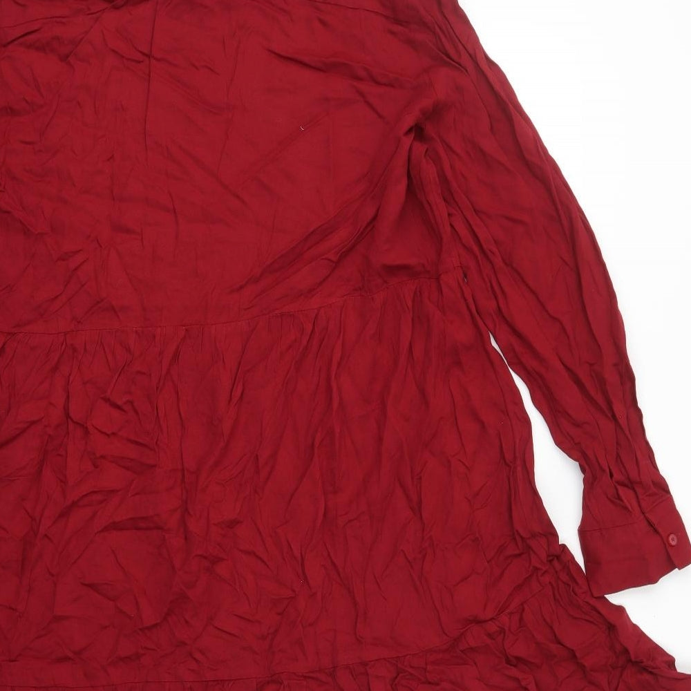 Marks and Spencer Womens Red Viscose Shirt Dress Size 16 Collared Button