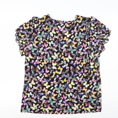 Kim&Co Womens Black Geometric Polyester Basic T-Shirt Size XL Scoop Neck - Butterfly Print
