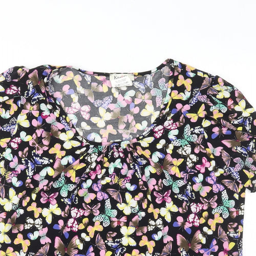 Kim&Co Womens Black Geometric Polyester Basic T-Shirt Size XL Scoop Neck - Butterfly Print