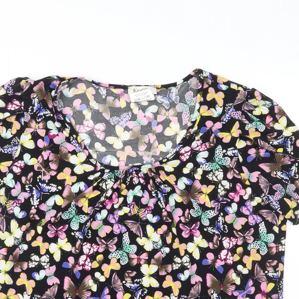 Kim&Co Womens Black Geometric Polyester Basic T-Shirt Size XL Scoop Neck - Butterfly Print