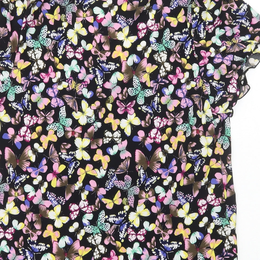 Kim&Co Womens Black Geometric Polyester Basic T-Shirt Size XL Scoop Neck - Butterfly Print